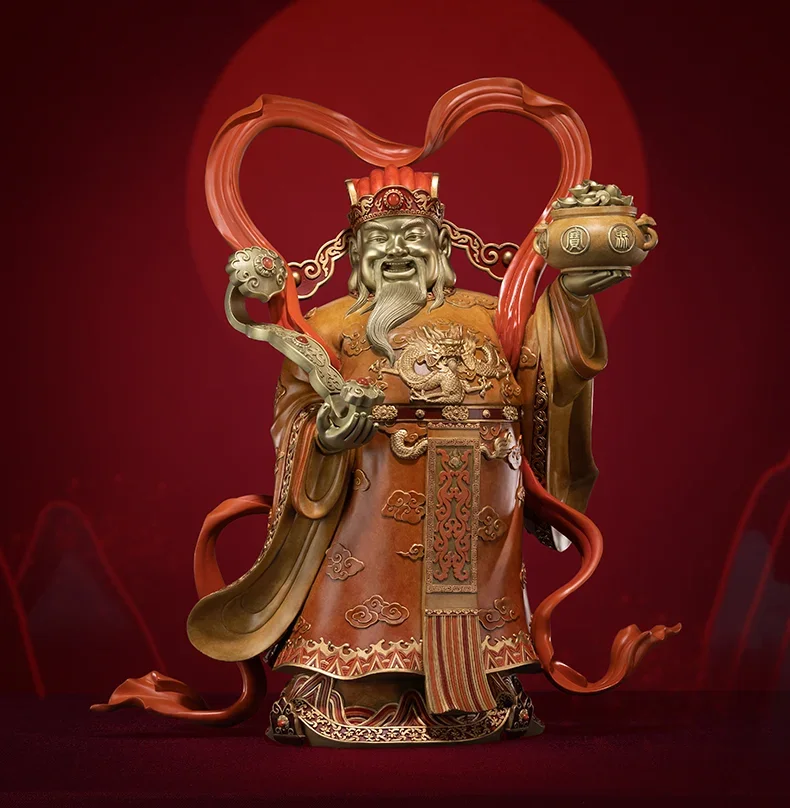 Copper Handicrafts Feng Shui Decor Lucky God of Wealth Statue Home Accessories Living Room Office Ornaments Housewarming Gifts