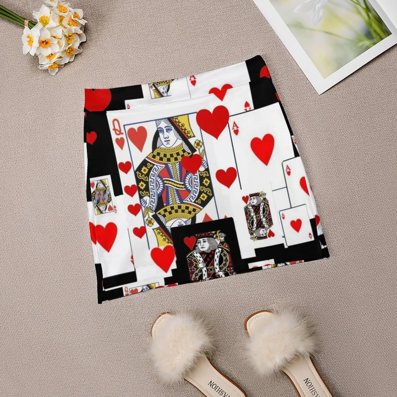 Black Color Royal Court Casino Red Hearts Cards Women\'s skirt Sport Skort Skirt With Pocket Fashion Korean Style Skirt 4Xl