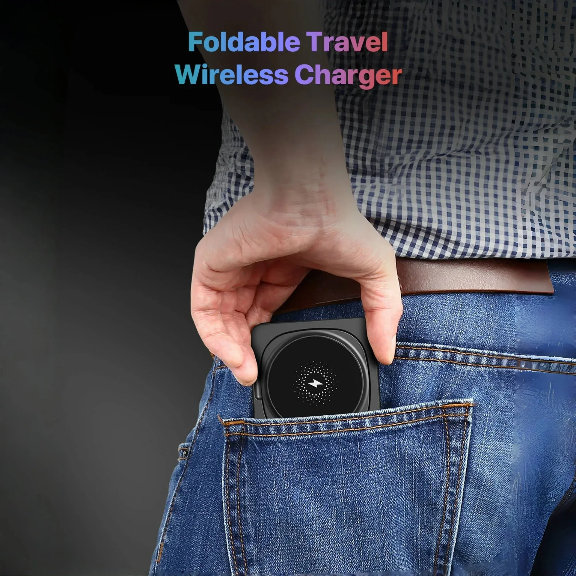 شاحن لاسلكي 3 في 1 قابل للطي شحن سريع لساعة iPhone AirPods Apple Watch بتصميم مدمج آمن