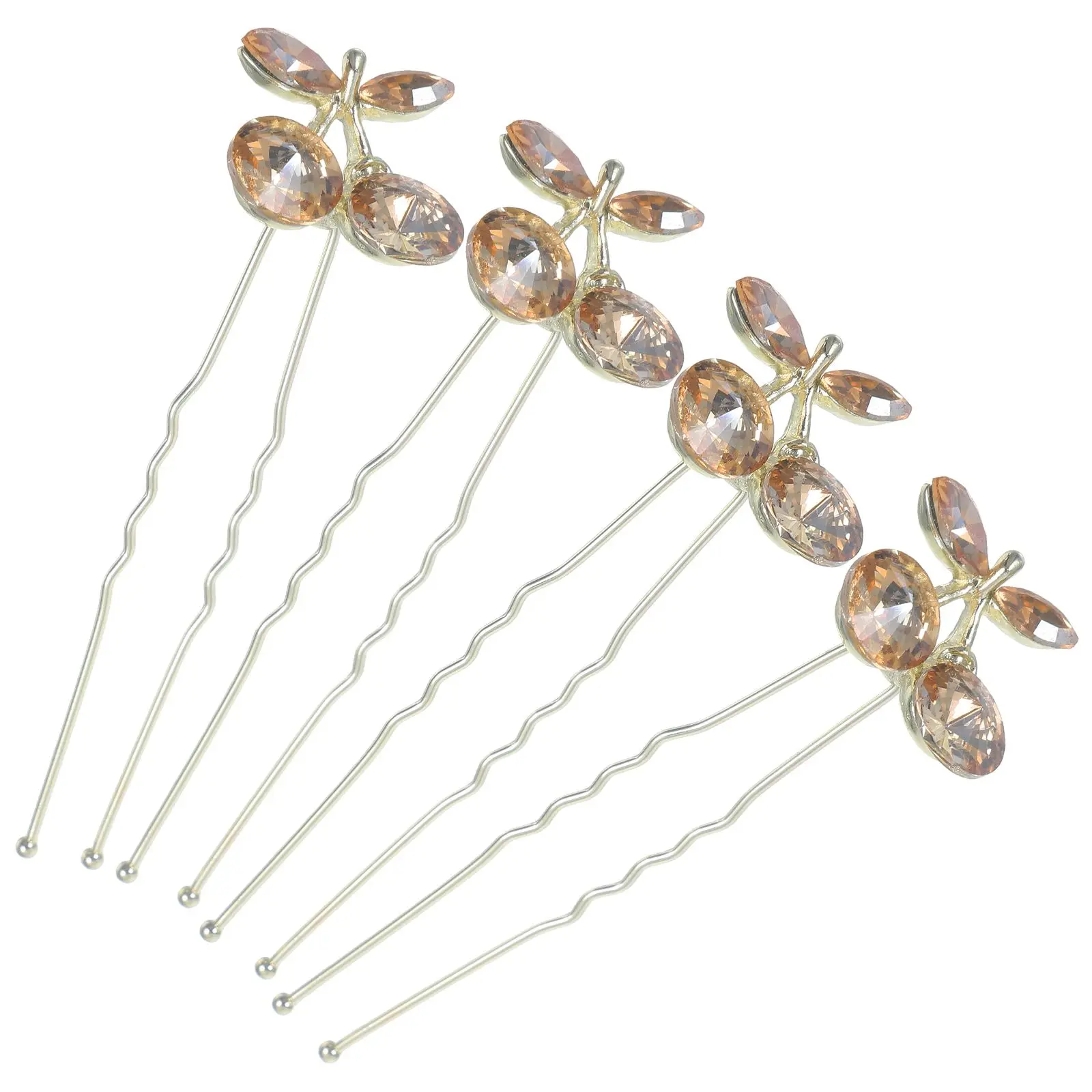 

4Pcs Rhinestone Hair Forks Women Cute Sticks Buns Decorative Girls Wedding Accessories Hairstyle U-Shaped Tool
