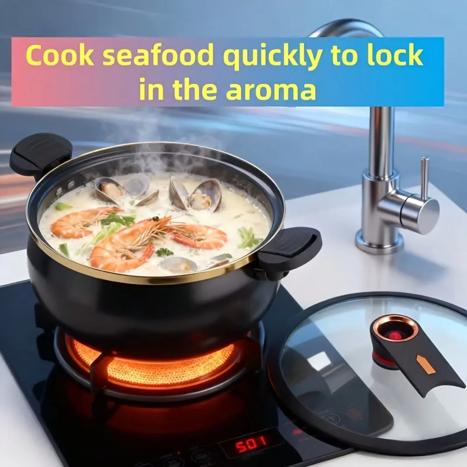 Home Cooking Fast Foods - وعاء طهي كبير غير لاصق سعة