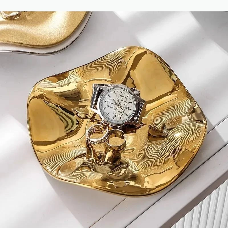 Solid Color Irregular Ceramic Wave Shaped Storage Tray Jewelry Lipstick Necklace Tray Desktop Small Storage Container