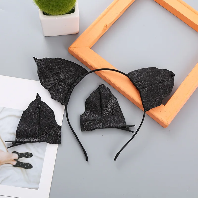 عصابة رأس سوداء على شكل أذن الخفافيش للأولاد والبنات لحفلات الهالوين، أغطية رأس لطيفة لمهرجان الأشباح