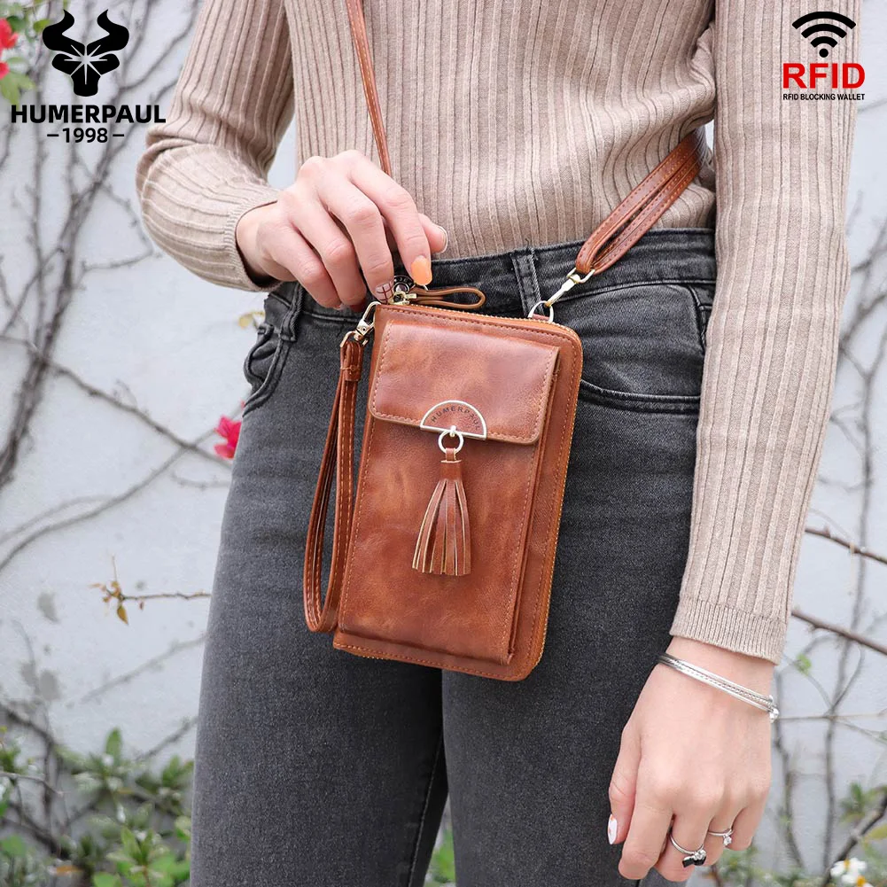 Soft Leather Women Shoulder Bag with Cell Phone Pocket RFID Blocking Female Clutch Card Wallets Fashion Lady Crossbody Tote Bag