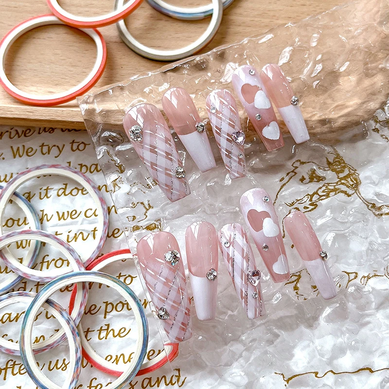 5Roll Nail Striping Tape Checkered Lines 3d Nail Art Tool Color Rolls Nail Decals DIY Nail Tips Sticker Decoration`~