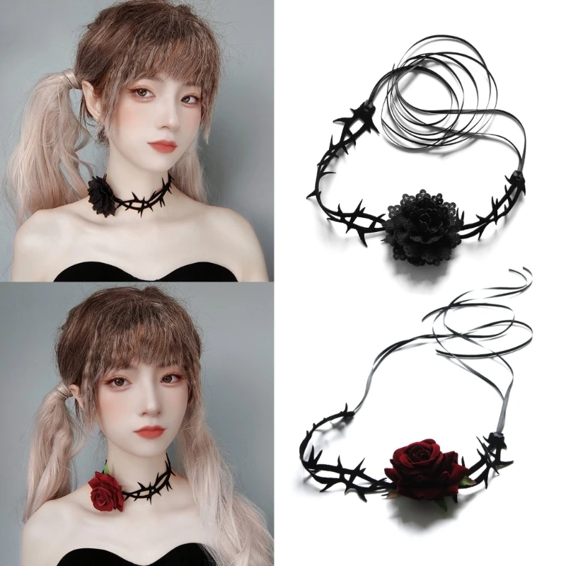 Red Flower Rose Choker Girl Gothic Lolita-Black Lace Collar Choker Necklace Dependable Clavicle Chain Punk Jewelry Gift