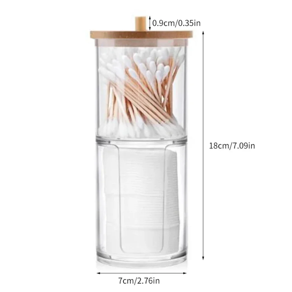 صندوق تخزين أعواد القطن، حاوية دائرية محمولة 2 في 1، تخزين منتفخة من القطن للمكياج المنزلي وإزالة المكياج