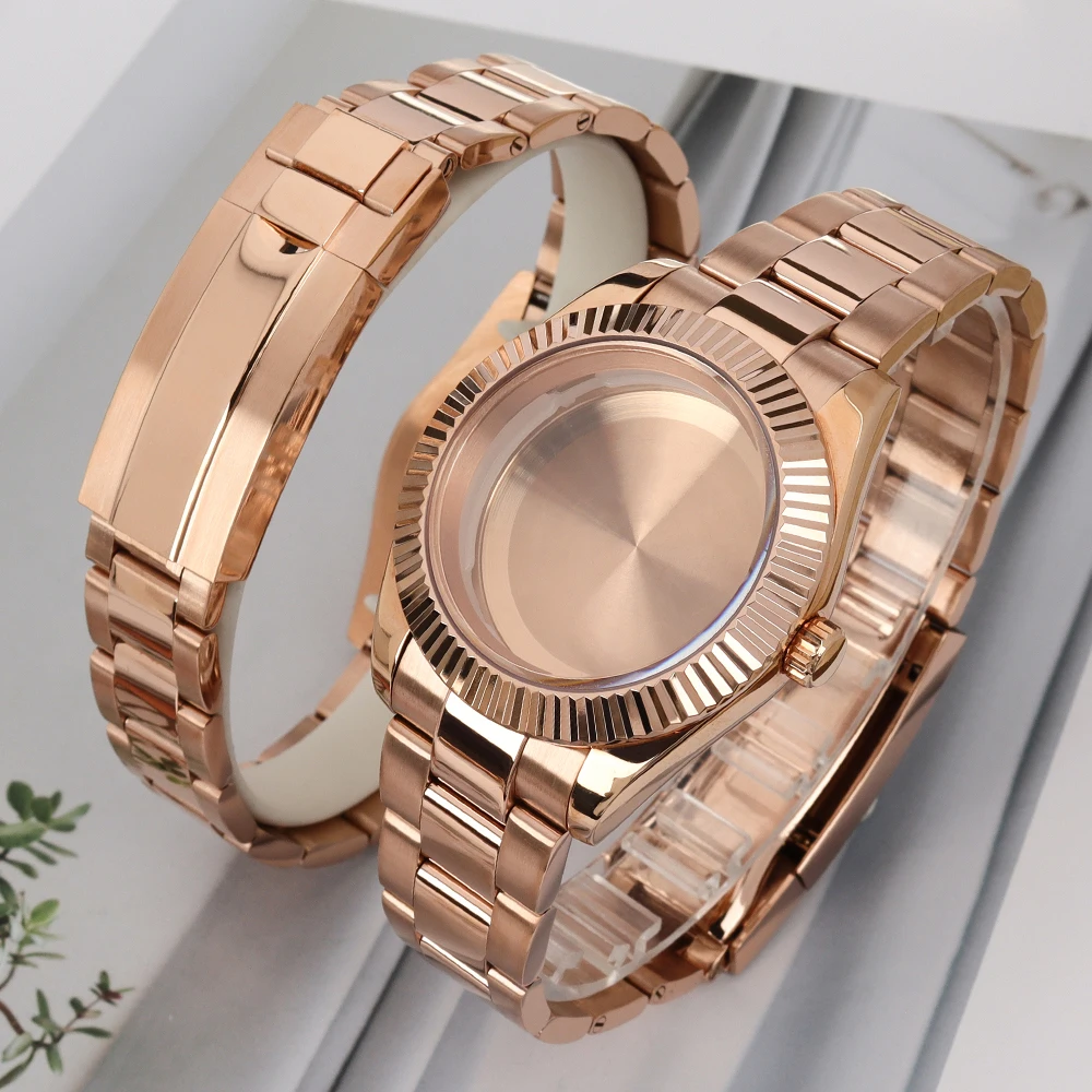 

36/39mm Fluted Curved Watch Case Bracelet Accessories Sapphire Crystal For SK DJ NH35 NH36 NH38 Miyota 8215 Movement 28.5mm Dial