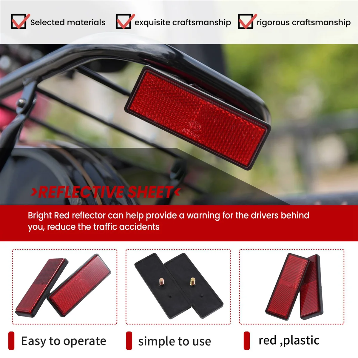 rectangle red Reflectors Universal For Motorcycles ATV Bikes Dirt Bikes