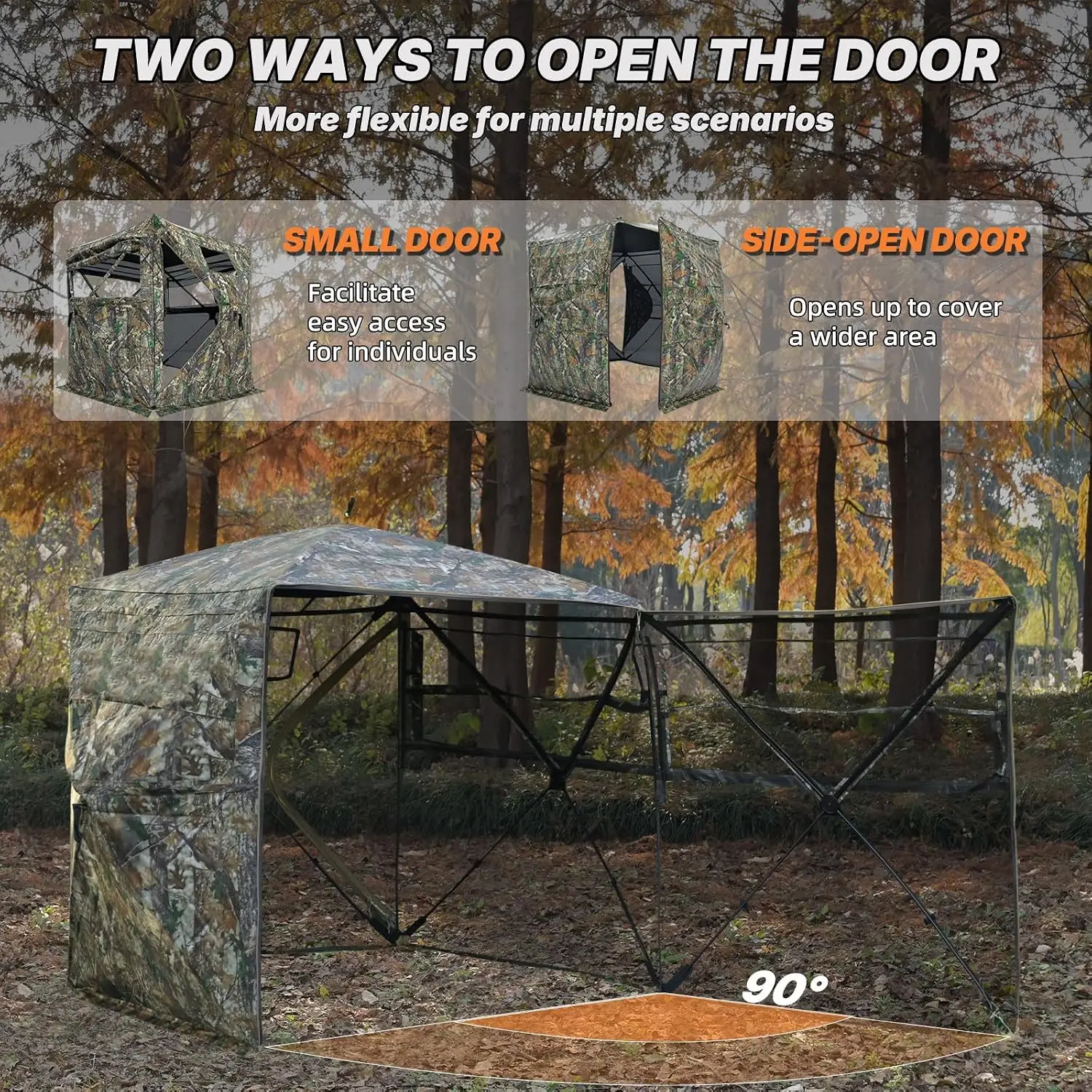Hunting Blind 360° See Through 2/3/4 Person Ground Blind for Deer | Pop Up Design, Camo Hunting Tent，Silent Sliding Windows, Por