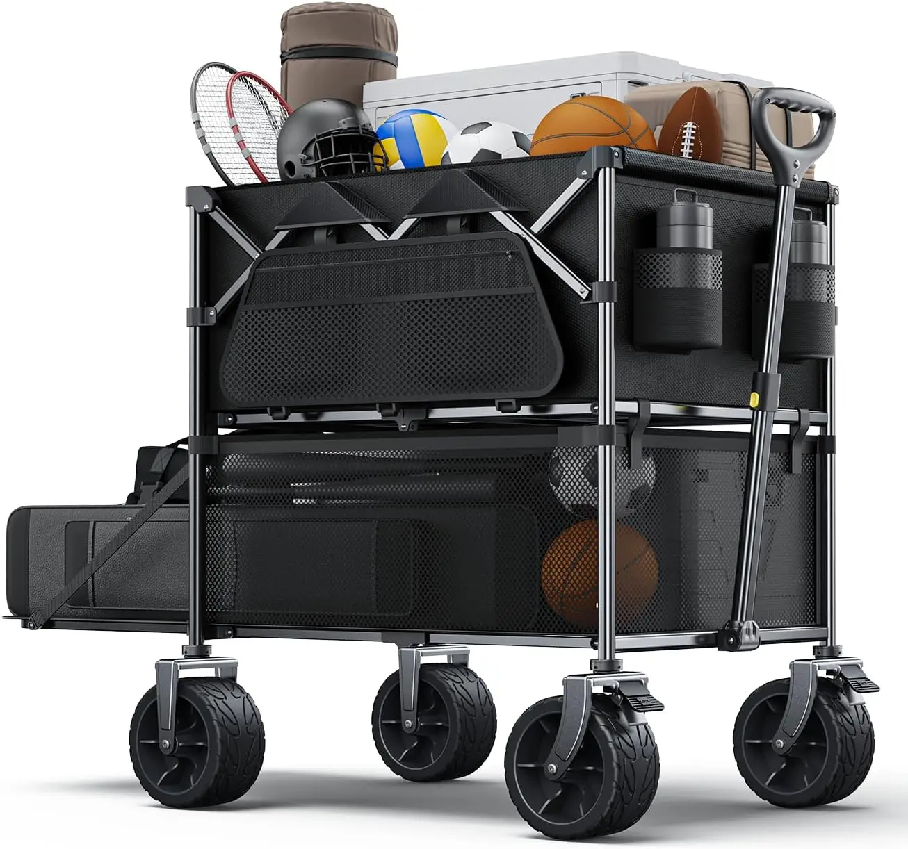 

480Lbs Foldable Double Decker Wagon Cart with Large Wheels for Beach, Camping, Shopping