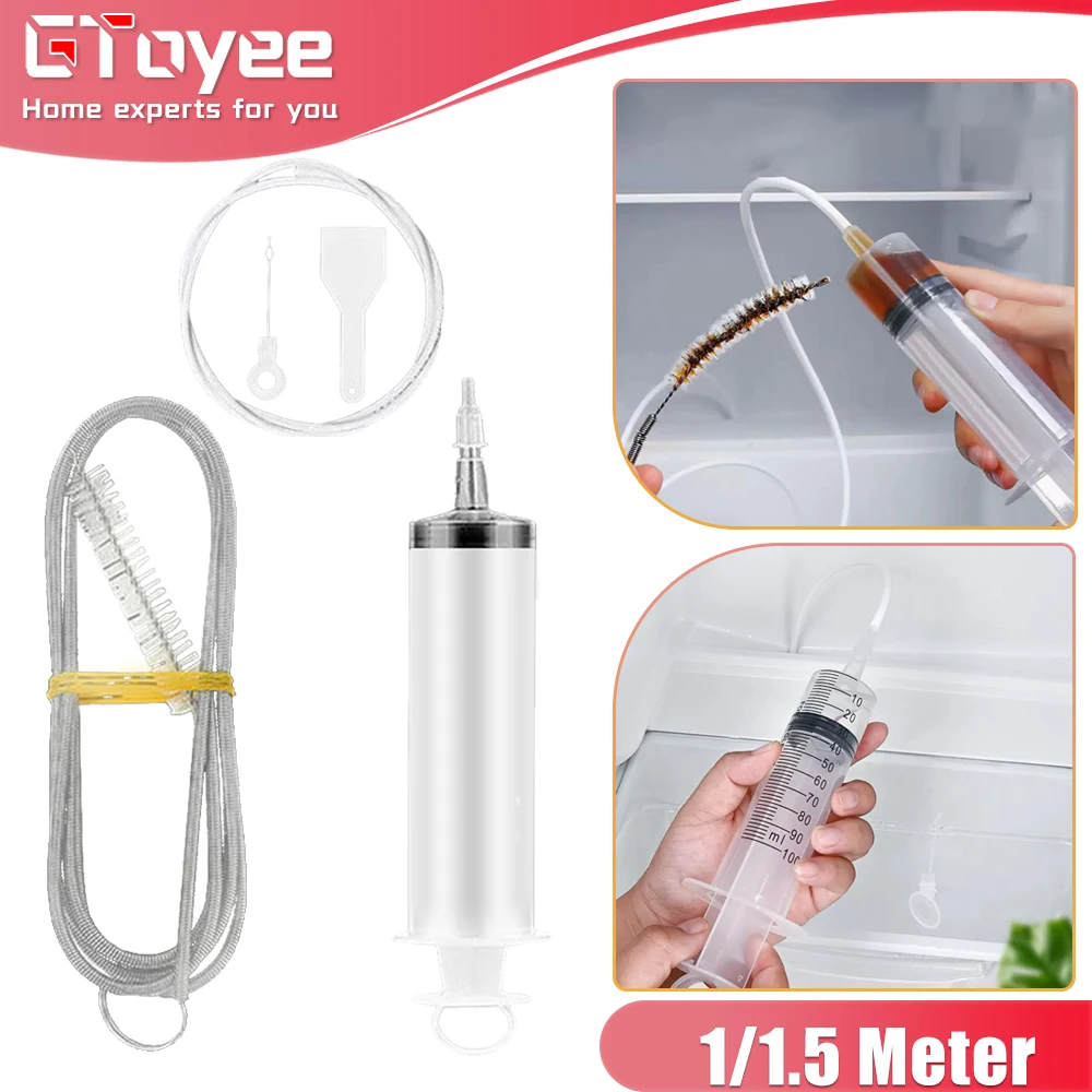 5Pcs Refrigerator Drain Clean Wash Syringe Hose 1.5 meter Spiral Cleaning Brush Hose Cleaner Refrigerator Pipe Pump Tube Washing