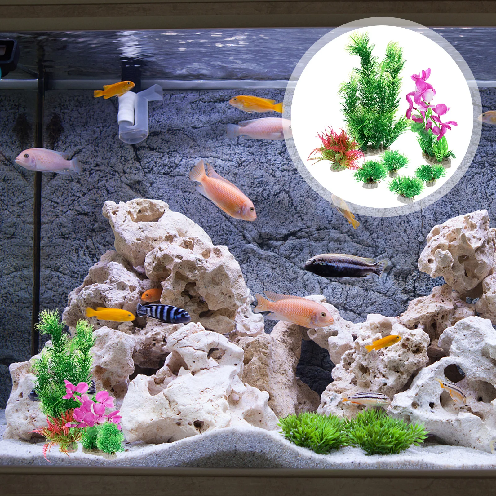 

7 Pcs Artificial Plant Decoration Fish Tank Decorations Large Ornament Aquarium Plants Fake Water Grass Plastic Decorate