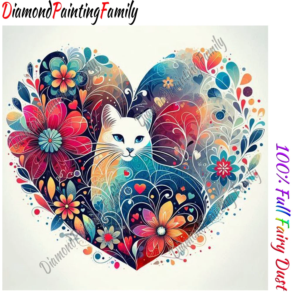 Diamond Painting Family Full Fairy Dust Diamond Art Cute Heart Cats Crystal Resin Mosaic Painting Kit AB Drill Cross Stitch Set view 2