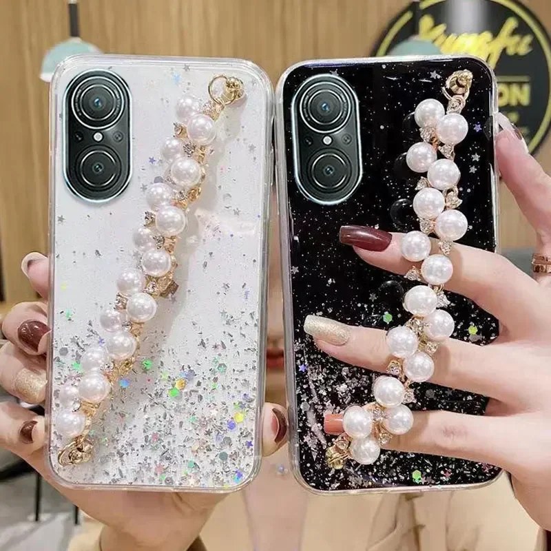

Golden Pearl Bracelet Phone Case For Huawei Y7A Y9A Y9 2019 P30 Pro P20 P40 Lite P50 Y6P Y7P Y7 2019 Y6 2019 Transparent Cover