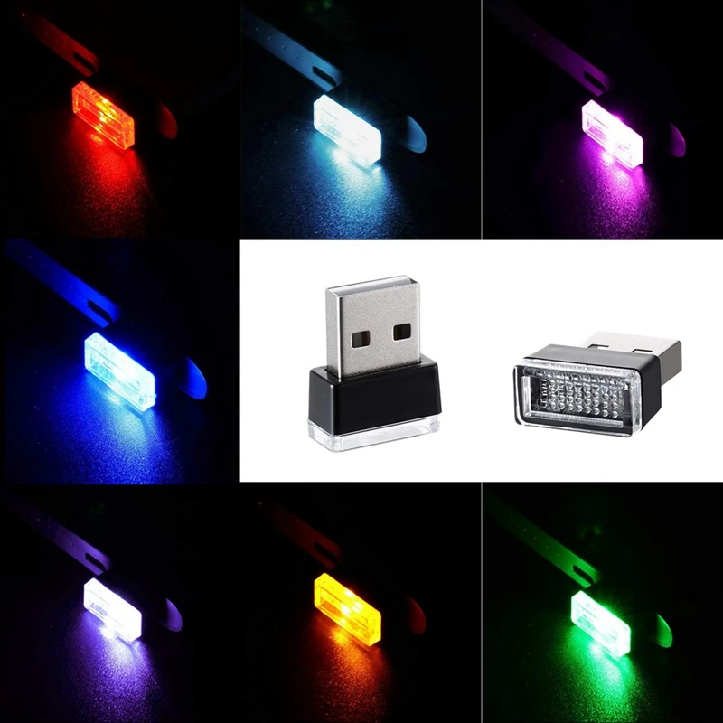 7Pcs Mini USB Light LED Modeling Car Ambient Light Neon Interior Light Car Jewelry USB Night Light(7 Colors)