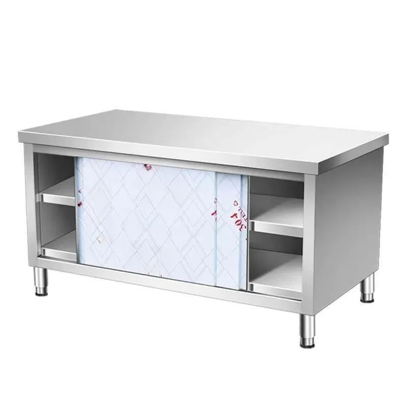Stainless Steel Kitchen Worktop Household Kitchen Operation Table with Sliding Cabinet Doors for Both Households and Restaurants view 4