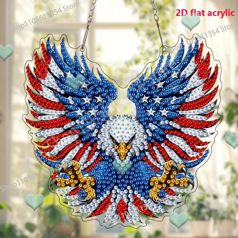 Independence Day Diamond Painting Eagle Spreading Wings Colorful Bright Diamond Acrylic Material Pendant Handmade DIY
