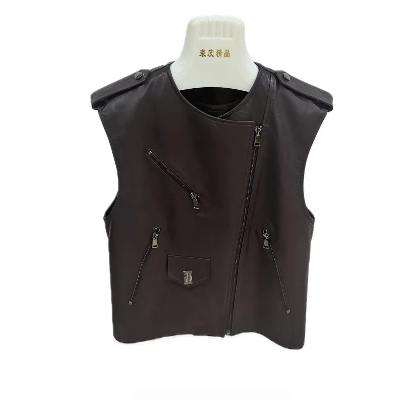 2024 new fashion women autumn and winter short vest  real and natural sheepskin ladies vest