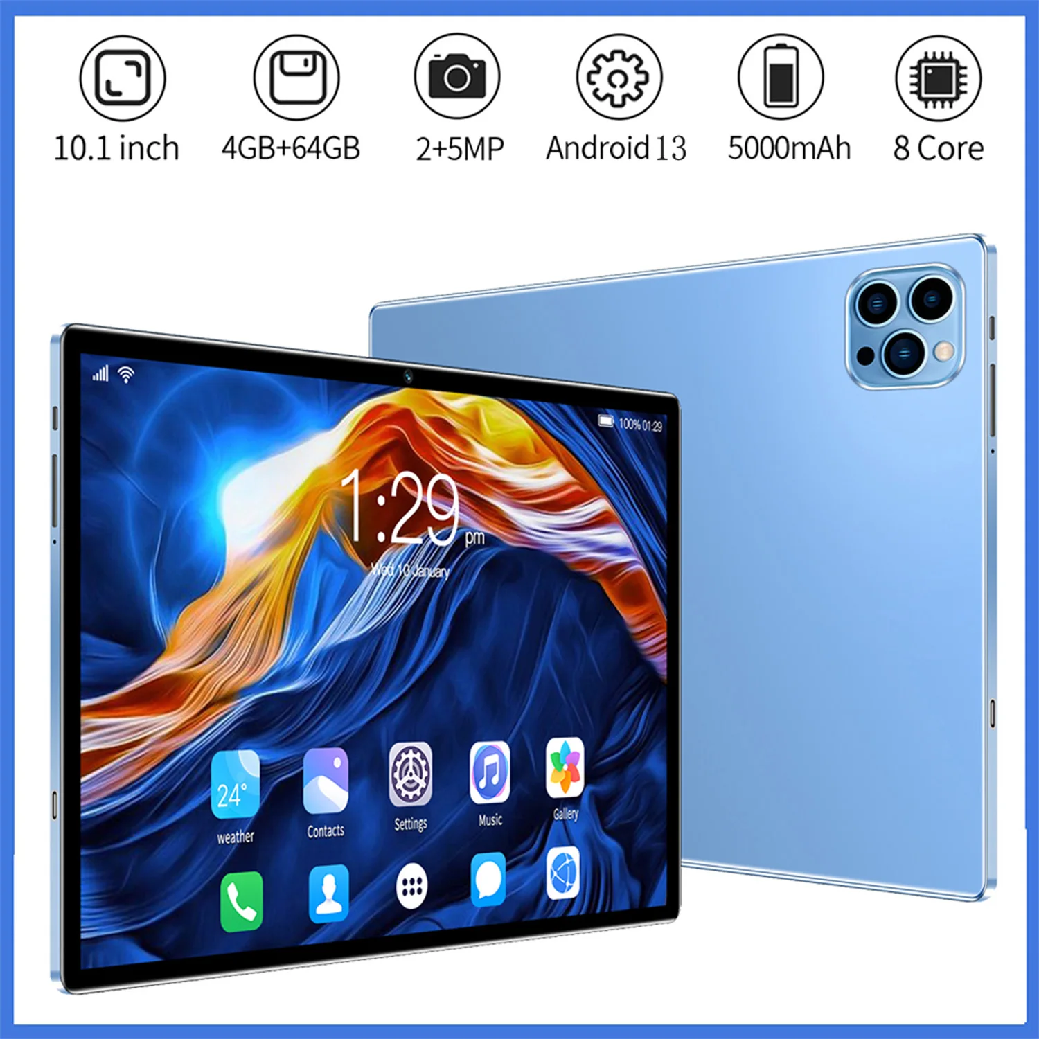 New Android Tablet PC 10.1 Inch Octa Core 4GB RAM 64GB ROM Google Play Dual 3G Network SIM Card Bluetooth WiFi Tablets Type-C