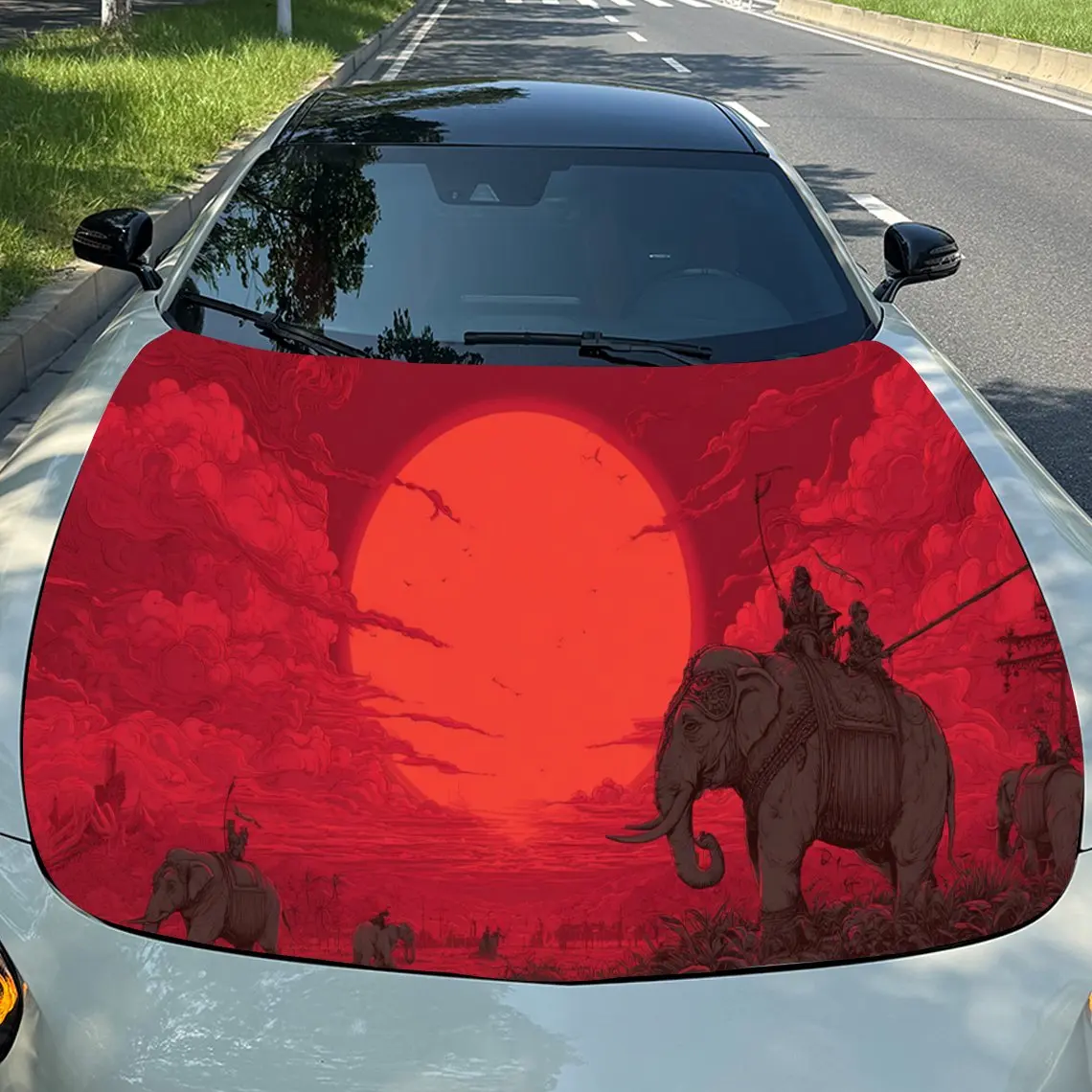 

Impressive Red Elephant Car Hood Stickers - Self-Adhesive, Waterproof and Durable Vinyl Wrap, Decorate And Protect Your Car, Fit