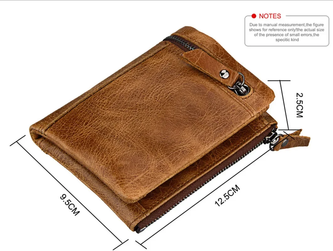 Portefeuille vintage en cuir véritable pour hommes, porte-cartes RFID, porte-monnaie masculin de luxe, multifonction, pince à billets, fermeture éclair