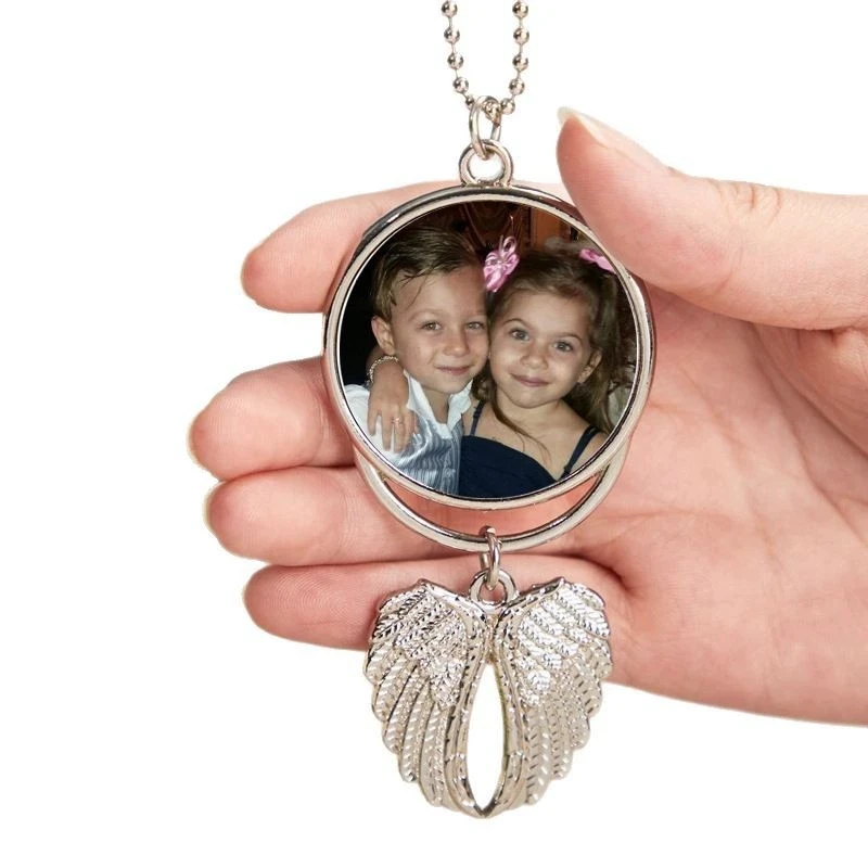 Custom Photo Car Rearview Mirror Pendant with Angel Wings Personalized Charm for Women Hanging Ornament Picture Gift for Lover