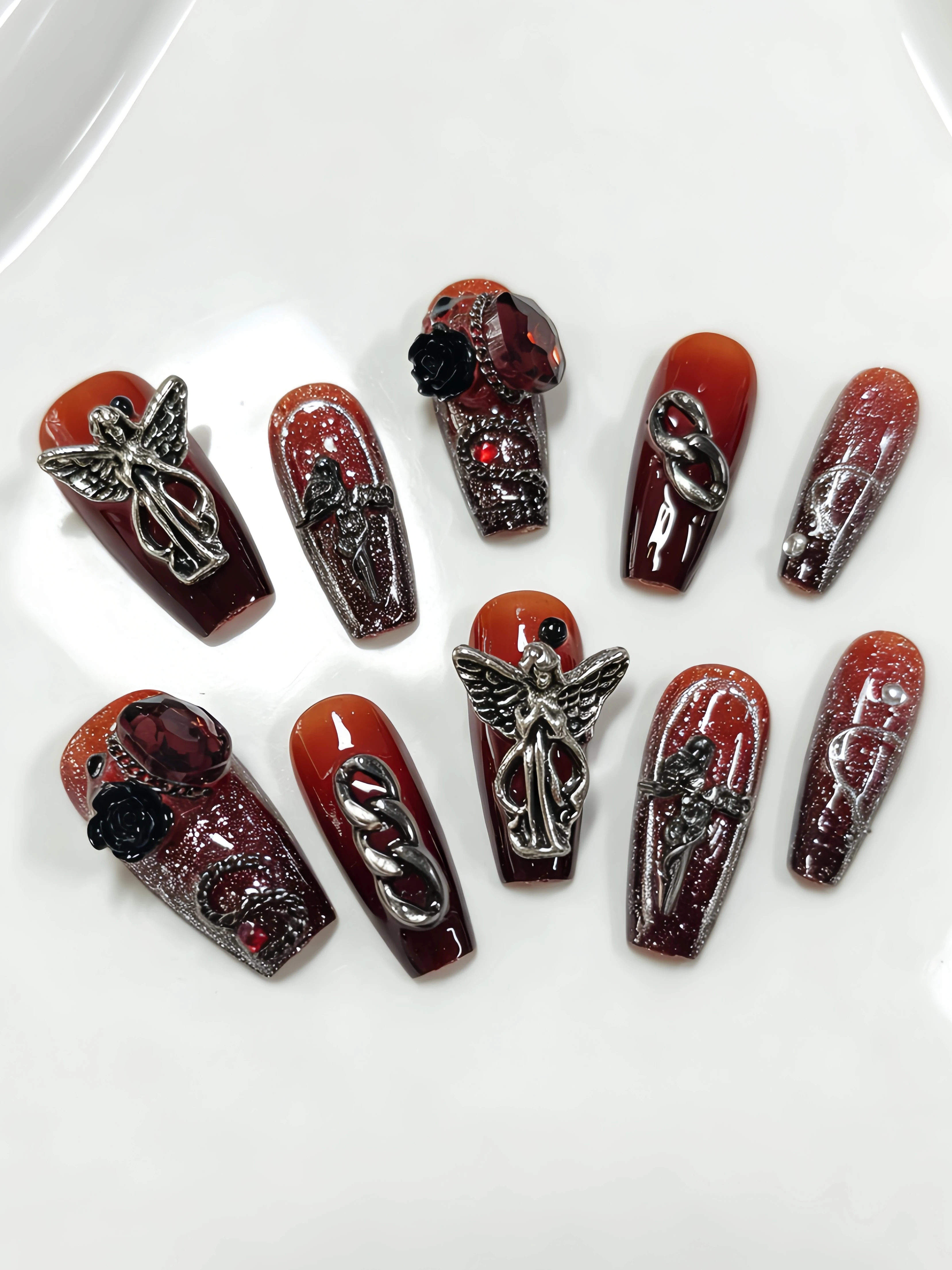 10 Medium-Sized Trapezoidal Pr - Nail Art Red avis et prix