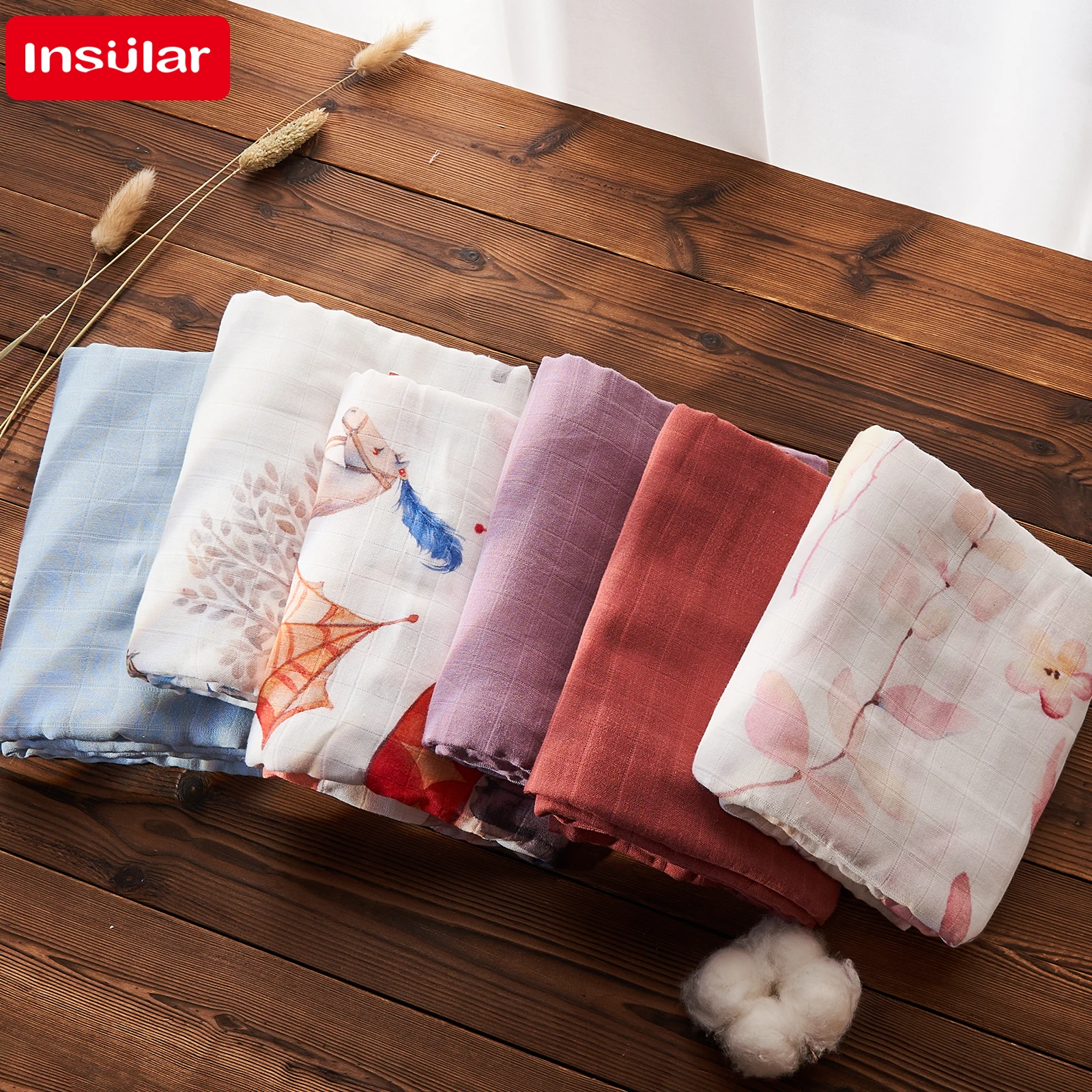 INSULAR الشاش البطانيات الطفل القطن قماط الوليد لحاف الرضع حمام الشاش وشاح طفل يلتف كيس النوم ورقة عربة 120*120 سنتيمتر #4