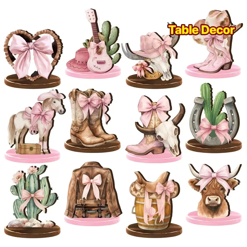 Western Cowboy Party Decor Tabletop Cowboy Table Decor Desktop Wooden Bow Boots and Hats Centerpiece Tabletop Decor