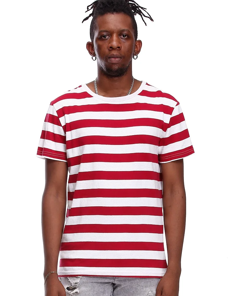 Striped T Shirt for Men Slim Fit Black White Navy Red Even Stripe TShirt Man Short Sleeved Fashion O Neck Striped Top Tees