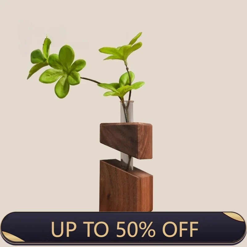 Solid Wood Creative Art Tabletop Geometric Flower Ware Nordic Dry Vase Glass Wall Hanging Vase Decoration Pieces