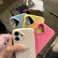 Korean Cute Love Heart Shape Camera Dots Leather Case For iPhone 17 Air 16 Pro 15 14 13 12 Pro Max Japan Kawaii Girl Soft Cover