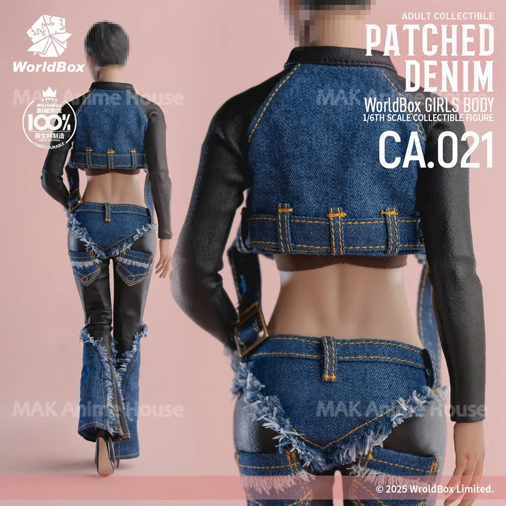 

Worldbox CA021 1/6 Broken Hole Exposed Waist Retro Patchwork Denim Set Clothes Model Fit 12'' Female Soldier Action Figure Body
