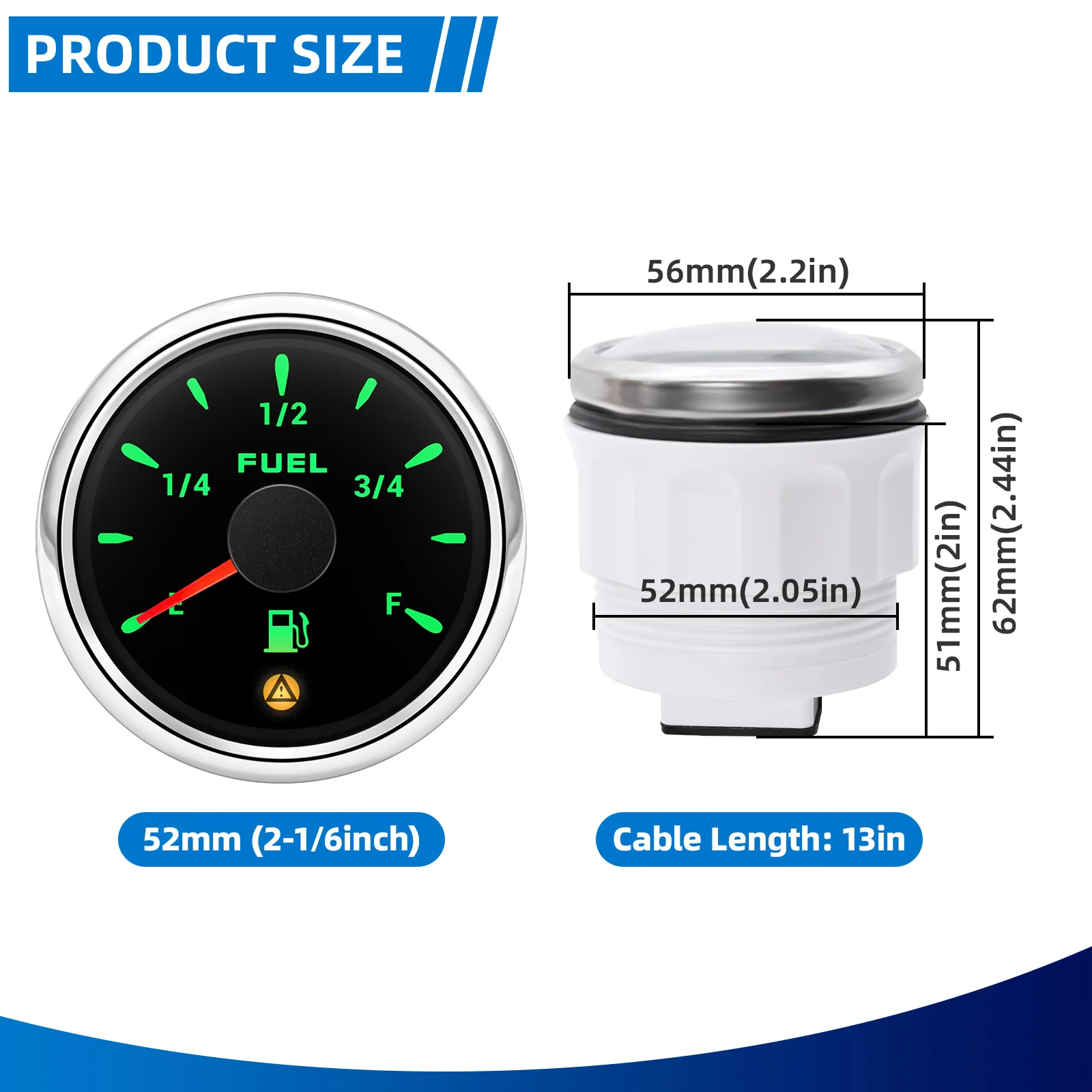 0-190ohm 240-33ohm 0-90ohm Pengukur Tingkat Bahan Bakar 52Mm Pengukur Mobil 7 Warna Lampu Latar dengan Alarm Berkedip untuk Mobil Truk Perahu