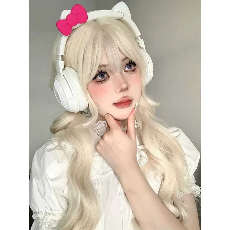 Platinum Blonde Long Wavy Full Wig with Center Part Heat‑Resistant Synthetic Hair Sweet Natural Soft Curls for Daily Wear Party