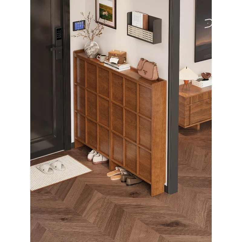 

Medieval ultra-thin shoe cabinet, small narrow door tipping bucket shoe cabinet, entrance cabinet, new retro solid wood