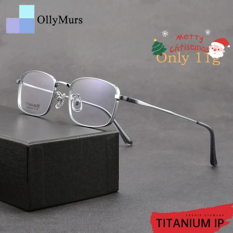 

OLLYMURS ультра-легкие деловые квадратные очки в оправе по рецепту мужские ретро очки из чистого титана роскошные оптические очки