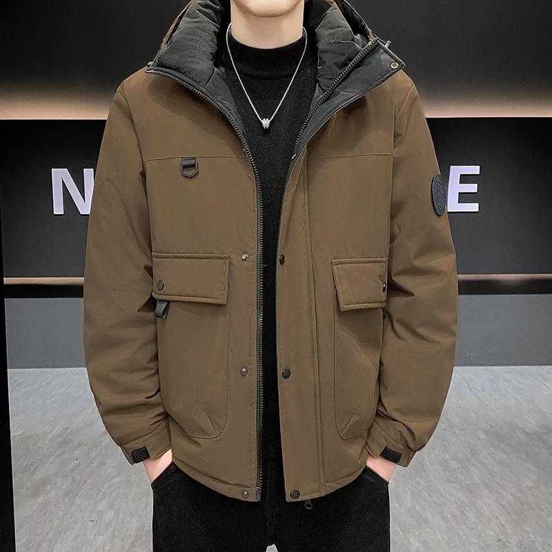 Мужская куртка-пуховик свободного пота, утепленное пальто, мужская одежда, парка, ветровка с капюшоном, ветрозащитная повседневная куртка, зимняя мужская куртка