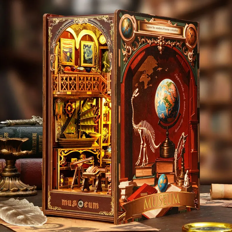Book Nook Kit DIY Wooden Miniature Doll House Building Model with LED Light Bookshelf Toy Home Decoration For Xmas Birthday Gift