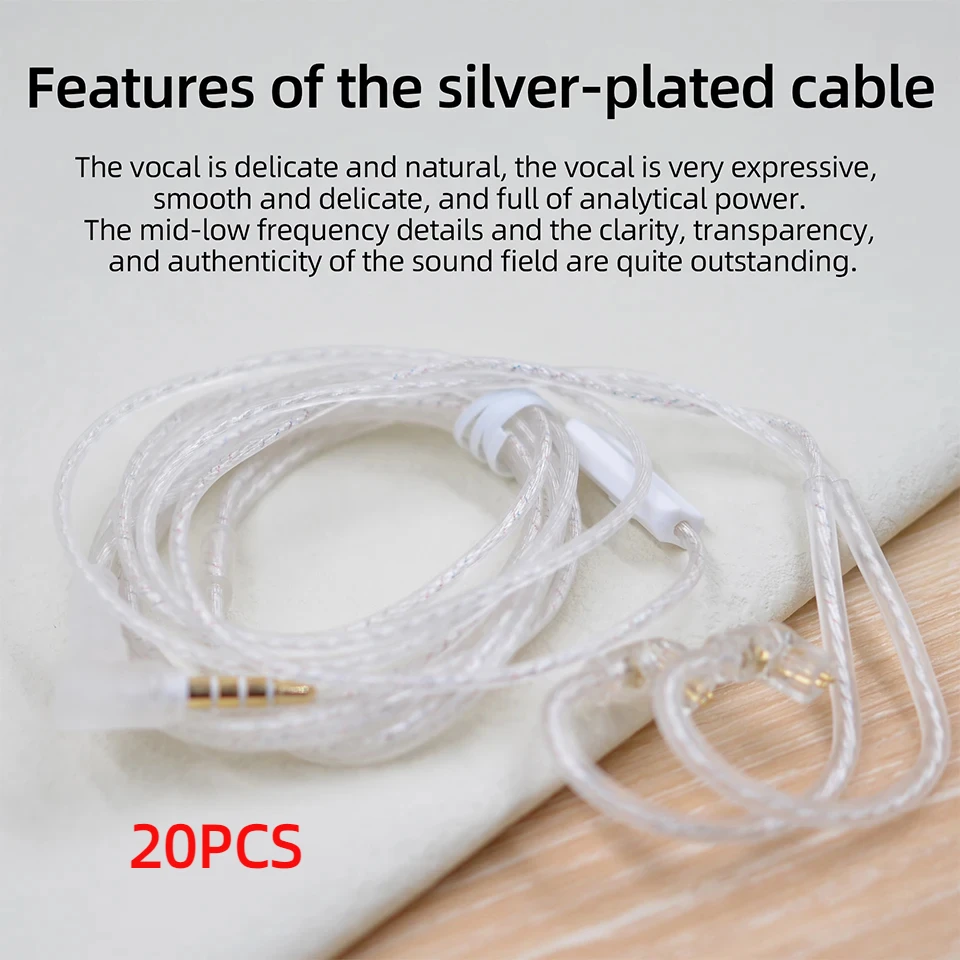 Wholesale Kz High-purity Silver-plated Flat Cable Headphone Cord Hifi Sport Earphone Accessories With Microphone B Pin/c Pin