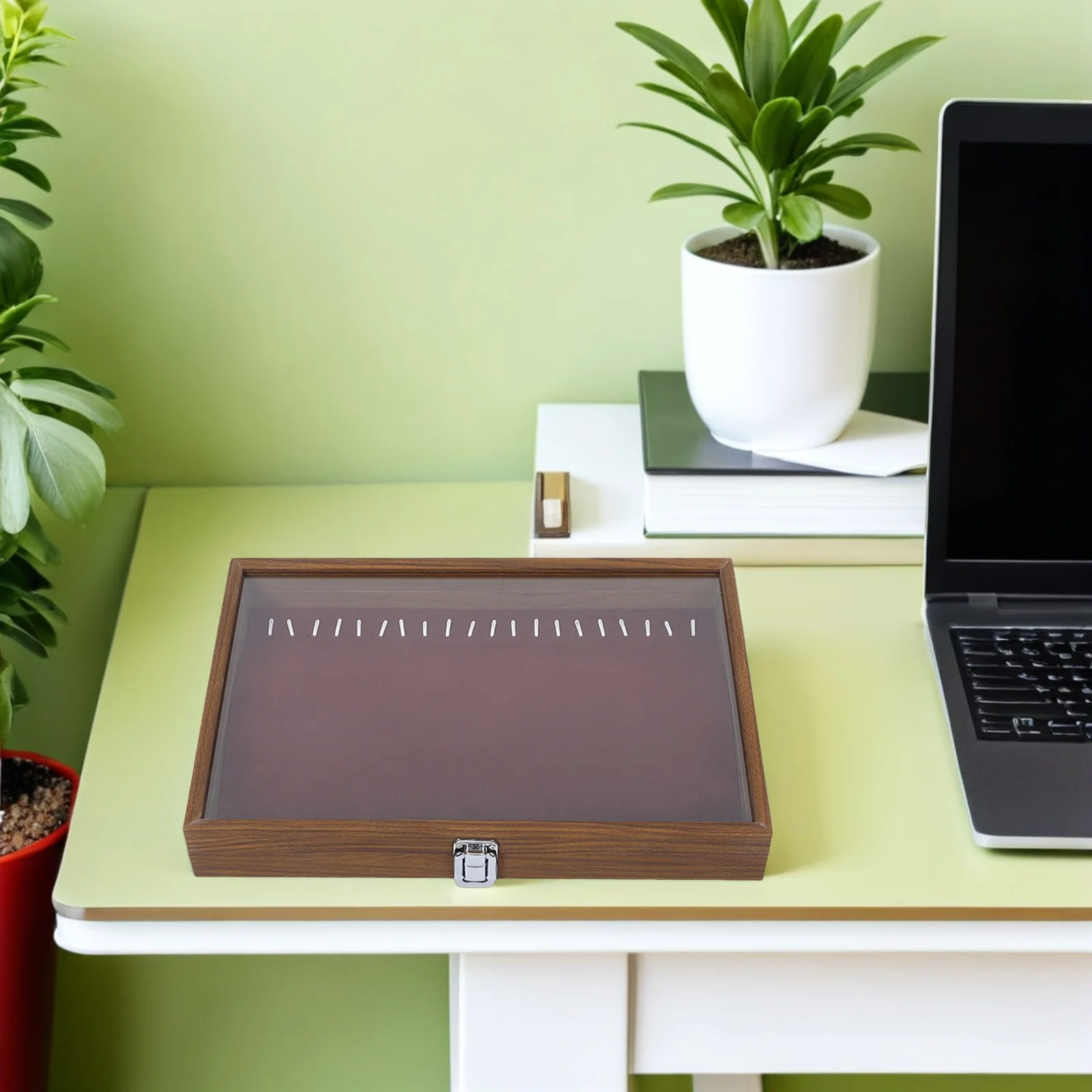 Wood Necklace Display Box Lined Jewelry Organizer Clear Window Necklace Storage Case Earring Holder Jewelry Organizer Gift Women