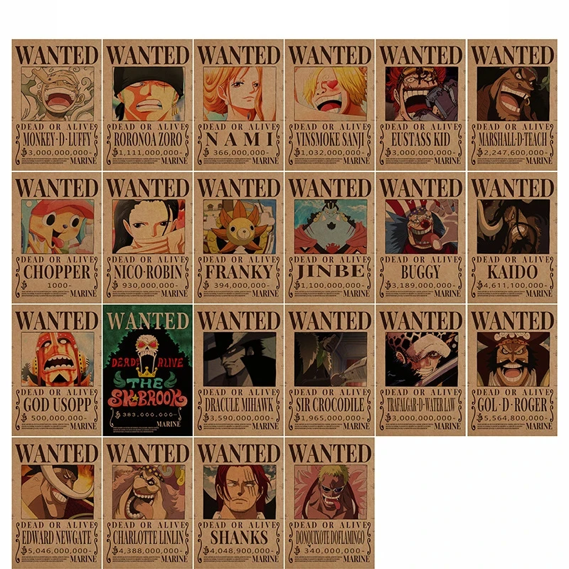 One Piece Wanted Bounty Thick Kraft Paper Poster Anime Luffy Straw Hat Pirates Four Emperors Oka Shichibukai Wallpaper RoomDecor