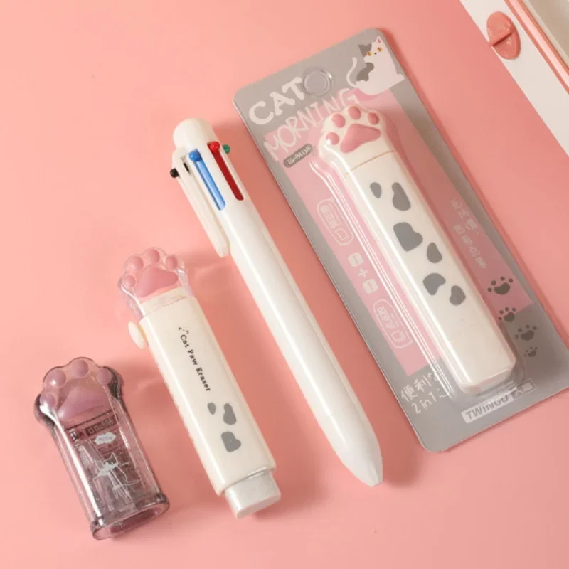 Cute Student Stationery Set Sweet Cartoon Cat Paw Correction Tape Glue Tape Eraser Gel Pen Cutter Box Set School Supplies