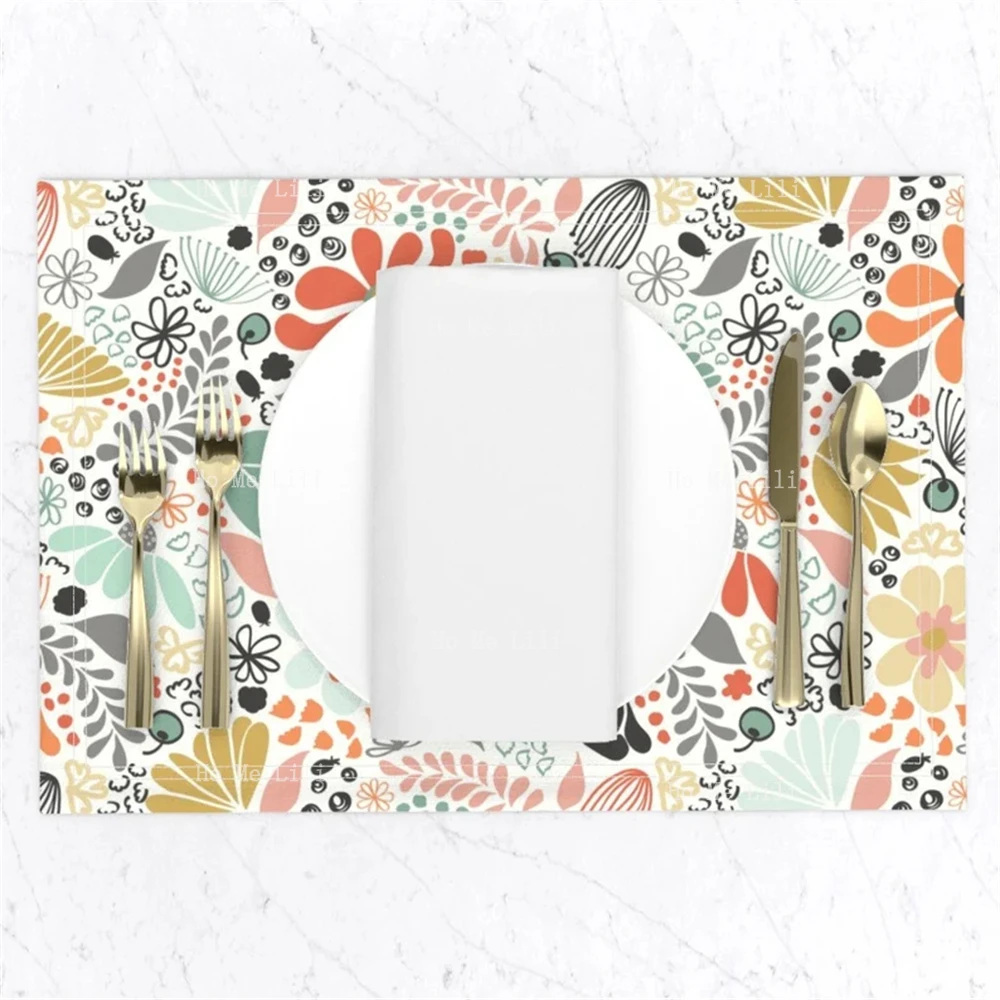 Wildflower Large Field Meadow Flowers Spring Floral Citrus Greenery Green Orange Pink Leopard Blue Cloth Placemats