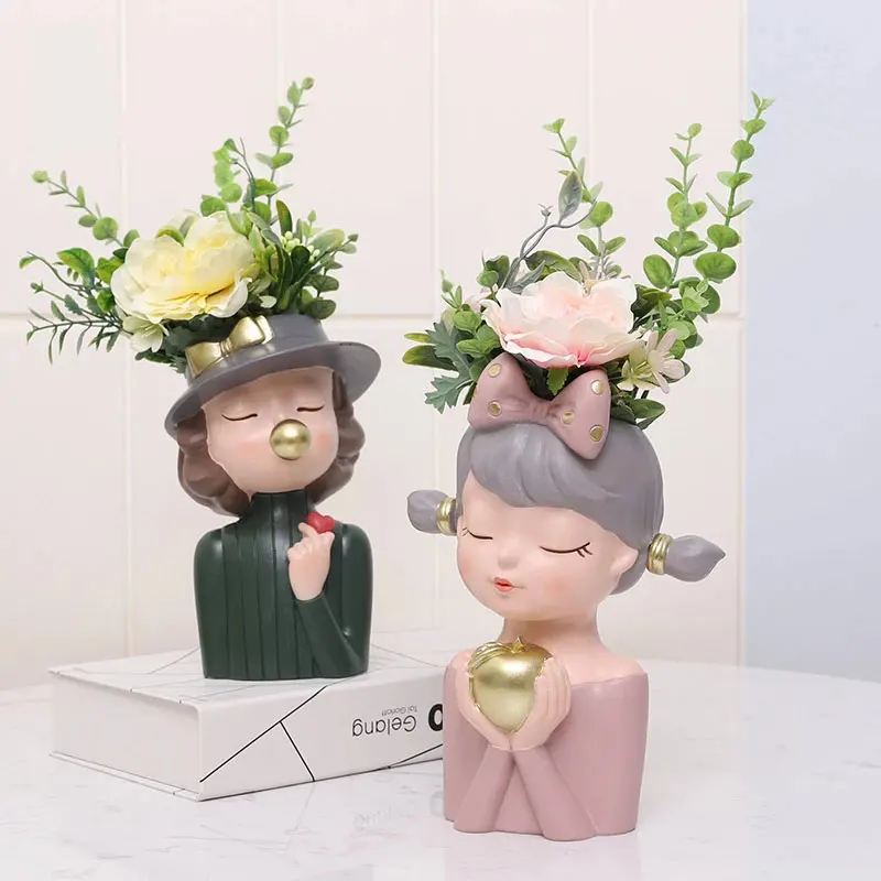 Modern Girl Statue Figurine Home Decoration Flower Pots Garden Plant Pots Desktop Table Decoration Ornaments Succulents Pots