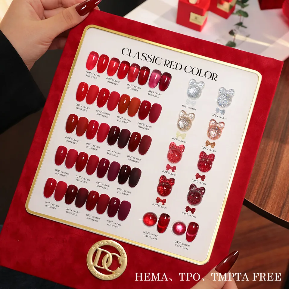 Set de esmalte de uñas rojo gel para otoño/invierno con tarjeta de colores, kit de esmalte ojo de gato UV LED, barniz para manicura 15ml 3