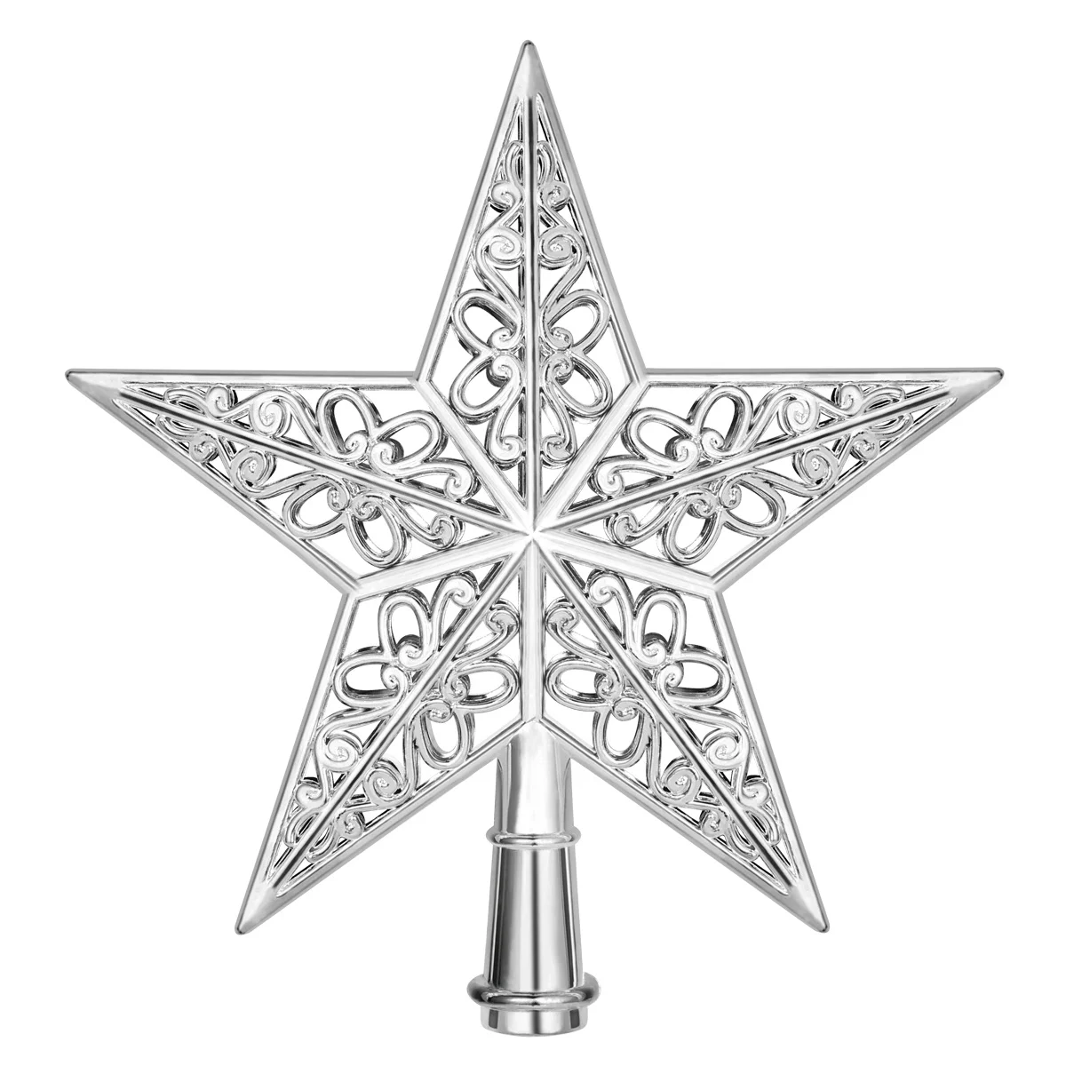 

Silver Christmas Tree Topper Glittering Hollowed-Out Star Plastic Ornament for Holiday Party Home Office Decor