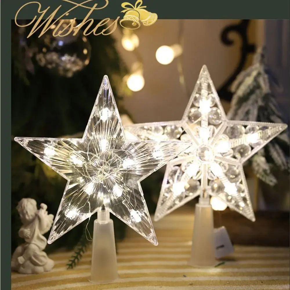 Transparent Christmas Star Tree Toppers Warm/Colorful Light Battery Powered LED Lighted Star Dust-proof Lighted