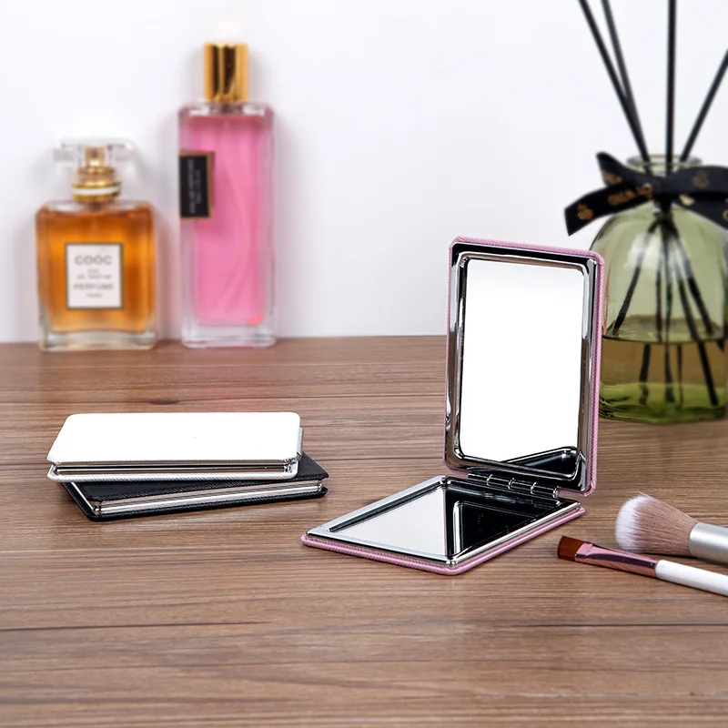 Mini Miroir de Maquillage Pliant en Cuir PU, Double Face, Portable, Rectangle en Métal, Petit, Charme Exquis, Cadeau pour Femme